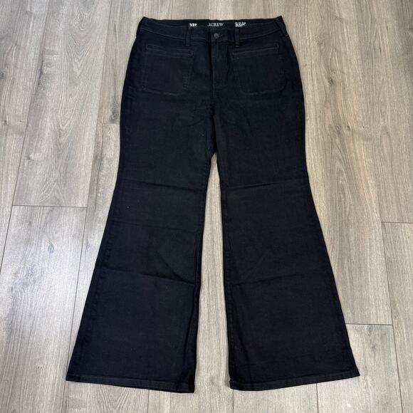 J.Crew 1996 High Rise Flare Jeans Womens 32P Black Semi-stretch Button Zip Fly - Picture 4 of 8